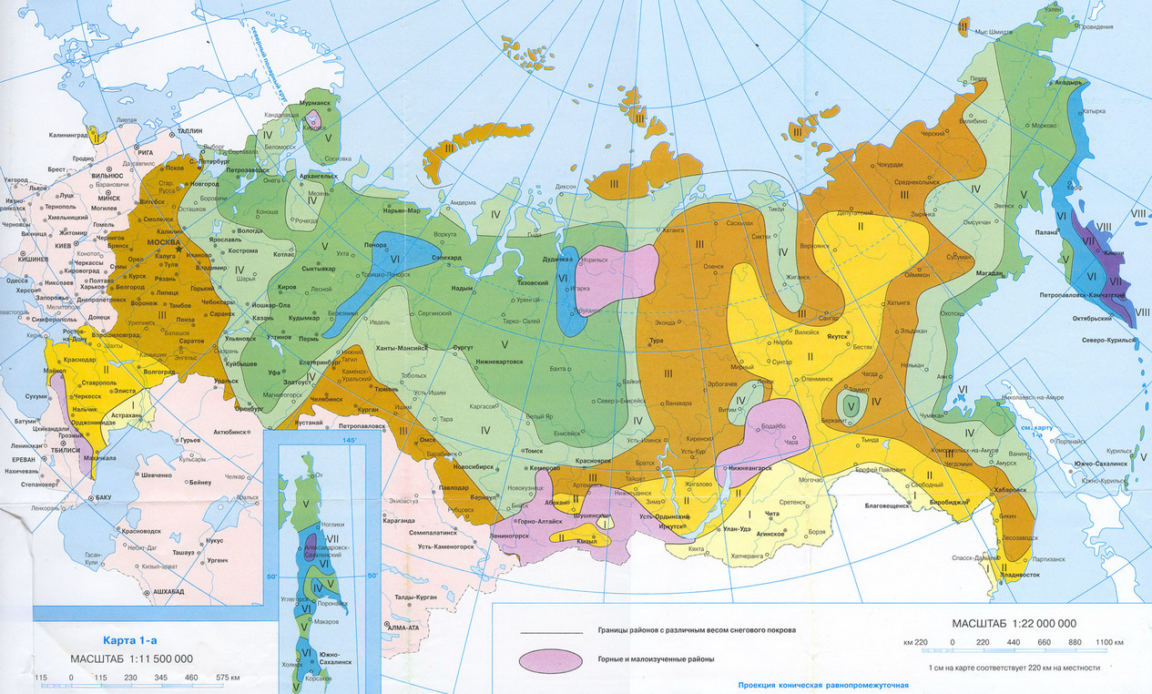 Карта зон снегового покрова территории РФ